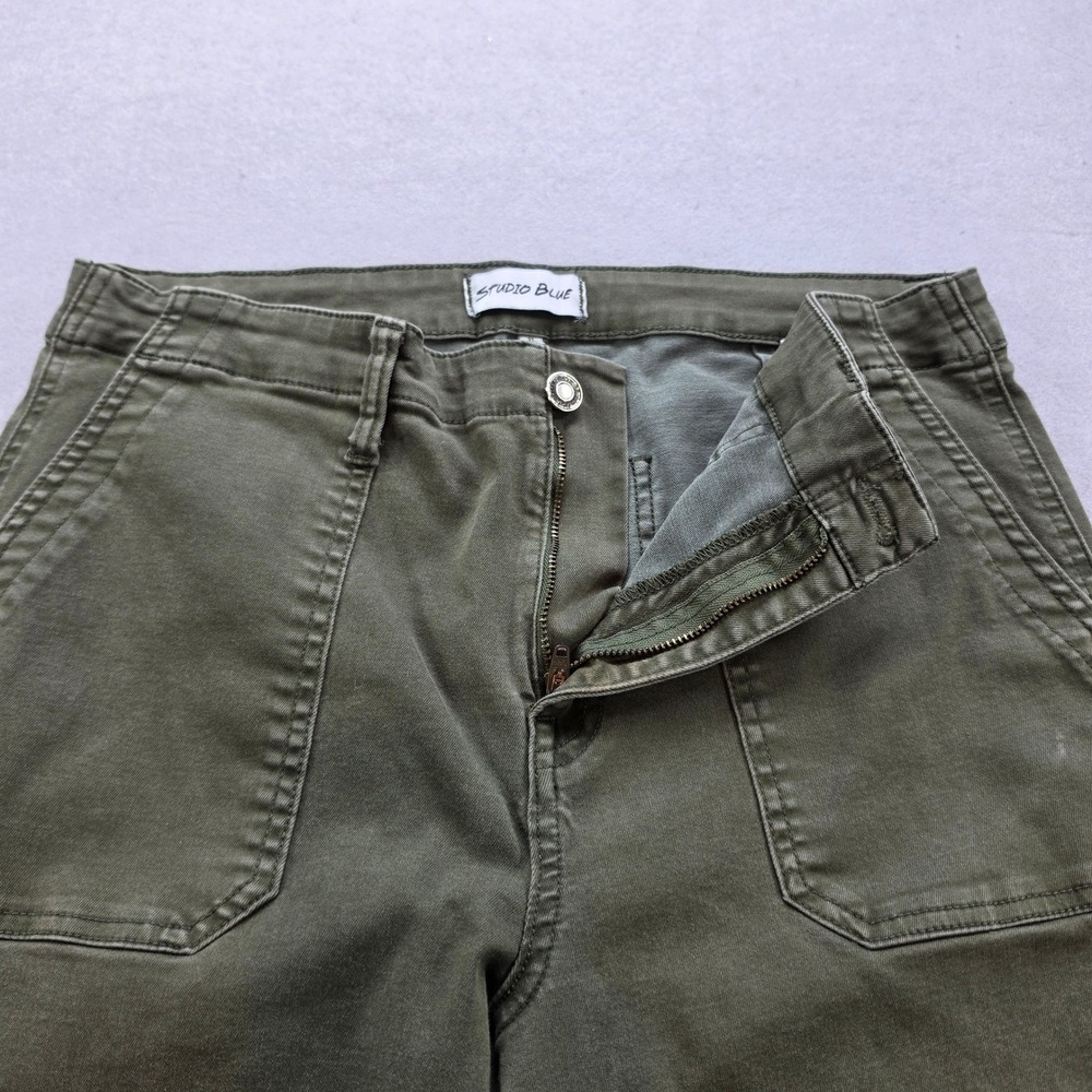 Studio Blue Olive Green Utility Cargo Pants Women Size 31 Tapered Leg High Rise - Picture 4 of 9